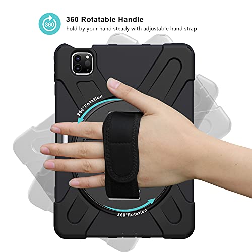 ProCase iPad Pro 11 Inch Case 2021 2020 2018, Rugged Heavy Duty Shockproof Cover with Hand Strap Shoulder Strap for iPad Pro 11" 3rd 2nd 1st Generation -Black