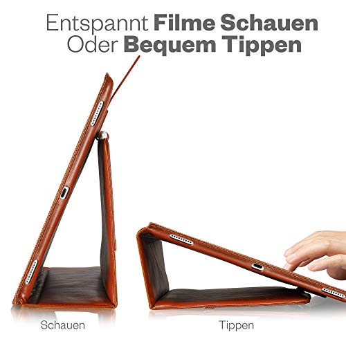 KAVAJ Lederhülle London geeignet für Apple iPad 8 iPad 7 2020/2019 10.2" Hülle Cover Cognac-Braun aus echtem Leder mit Stifthalter. Dünnes Echtleder Smart Case Schutzhülle Tasche