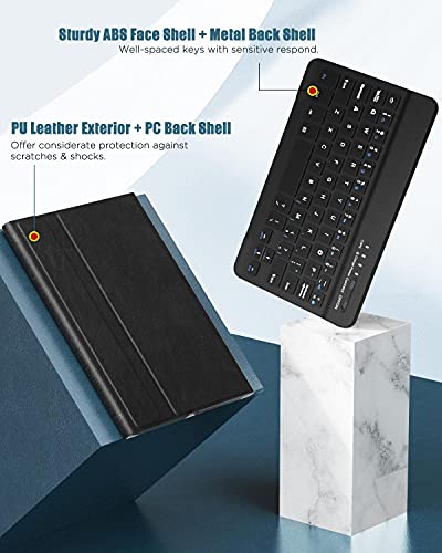 MoKo Tastatur Hülle Kompatibel mit Galaxy Tab A7 Lite 8,7 Zoll 2021(SM-T225/T220), PU Tablet Schutzhülle mit Abnehmbar Kabellos Tastatur QWERTY Layout, Schwarz