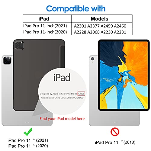 JETech Hülle Kompatibel iPad Pro 11 Zoll, Modelle 2021/2020, Kompatibel mit Pencil, Intelligent Abdeckung Schlafen/Wachen, Schwarz
