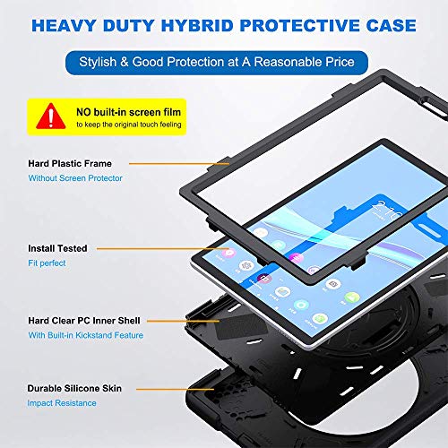 Junfire Heavy Duty Case for Lenovo Tab M10 HD (2nd Gen) 2020, 10.1 Inch Rugged Case with Strap Kickstand Shoulder Belt for TB-X306F/TB-X306X, Black