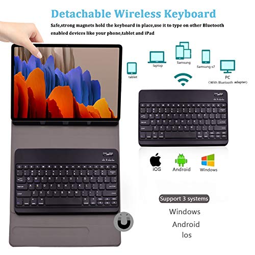 Zanfee Tastaturhülle für Samsung Tab S7+/Tab S7 Plus 12,5 Zoll, magnetisch abnehmbare Bluetooth-Tastatur mit Schutzhülle für Samsung Galaxy Tab S7 Plus 2020 (SM-T970/T975/T976), Schwarz