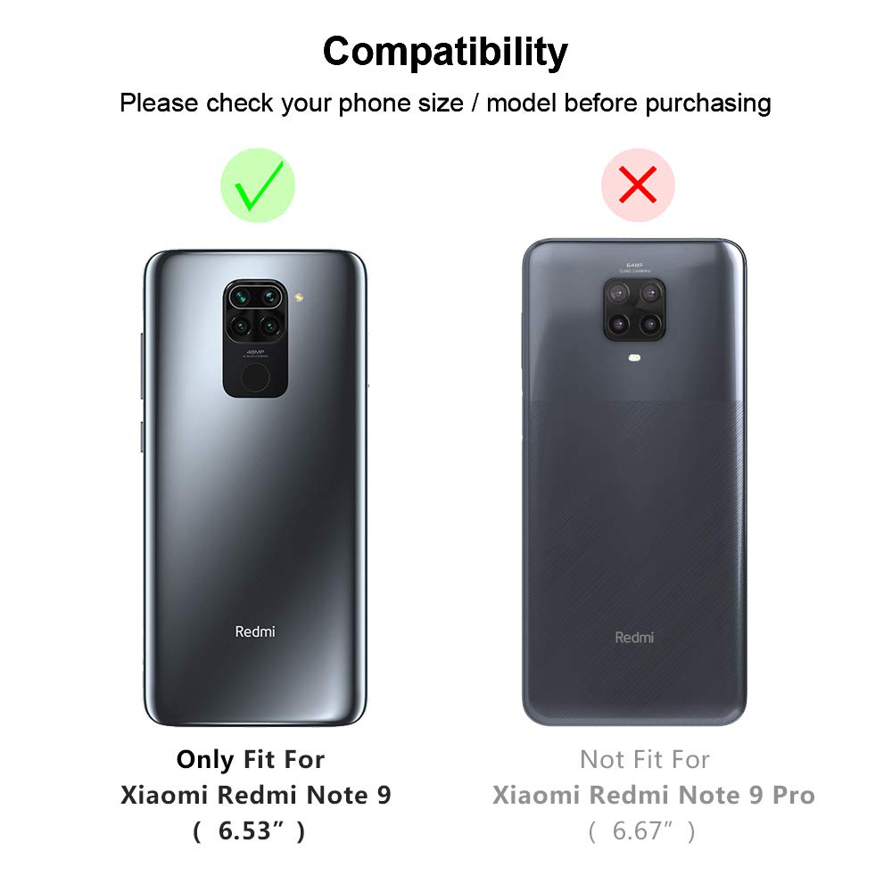 LENSUN Echtleder Hülle für Xiaomi Redmi Note 9, Leder Handyhülle Magnetverschluss Kartenfach Handytasche kompatibel mit Xiaomi Redmi Note 9 – Schwarz(MN9-DC-BK)