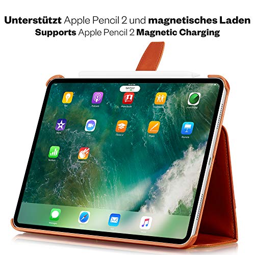 KAVAJ Lederhülle London geeignet für Apple iPad Pro 11" 2021/2020 Hülle Cover Cognac-Braun aus echtem Leder mit Stifthalter. Dünnes Echtleder Smart Case Schutzhülle Tasche