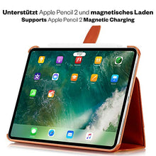 Laden Sie das Bild in den Galerie-Viewer, KAVAJ Lederhülle London geeignet für Apple iPad Pro 11" 2021/2020 Hülle Cover Cognac-Braun aus echtem Leder mit Stifthalter. Dünnes Echtleder Smart Case Schutzhülle Tasche