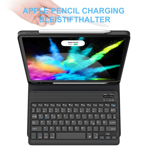 Earto Hülle mit Tastatur für iPad Air 4. Generation 2020 - iPad Pro 11 2021(3. Generation) - Abnehmbare kabellose Tastatur - iPad Air 4 10,9 Zoll 2020, iPad Pro 11 Zoll 2021/2020/2018, Schwarz