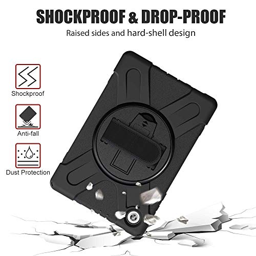 Junfire Heavy Duty Case for Lenovo Tab M10 HD (2nd Gen) 2020, 10.1 Inch Rugged Case with Strap Kickstand Shoulder Belt for TB-X306F/TB-X306X, Black