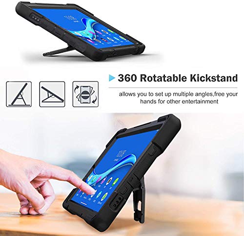 TSQQST Lenovo Tab M10 Plus Case 10.3" 2020 2nd Gen | Lenovo M10 Plus Case Kids Shockproof | Heavy Duty Rugged Case w/Stand Hand Shoulder Strap for TB-X606F/TB-X606X Tablet M10 FHD Plus Case | Black
