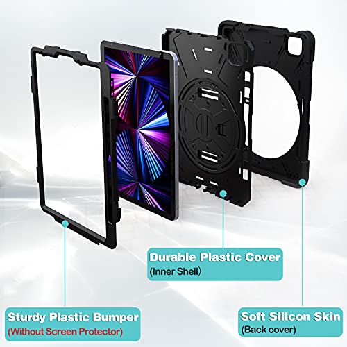 ProCase iPad Pro 11 Inch Case 2021 2020 2018, Rugged Heavy Duty Shockproof Cover with Hand Strap Shoulder Strap for iPad Pro 11" 3rd 2nd 1st Generation -Black