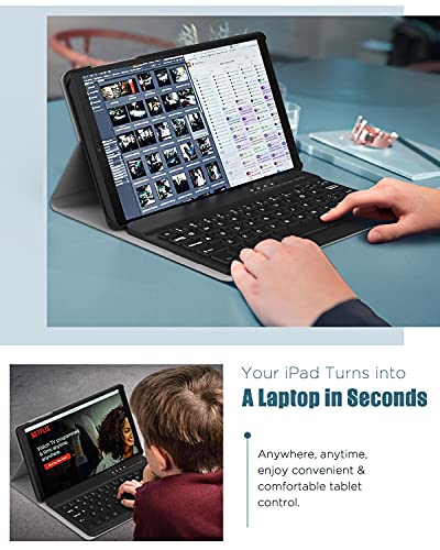 MoKo Tastatur Hülle Kompatibel mit Galaxy Tab A7 Lite 8,7 Zoll 2021(SM-T225/T220), PU Tablet Schutzhülle mit Abnehmbar Kabellos Tastatur QWERTY Layout, Schwarz