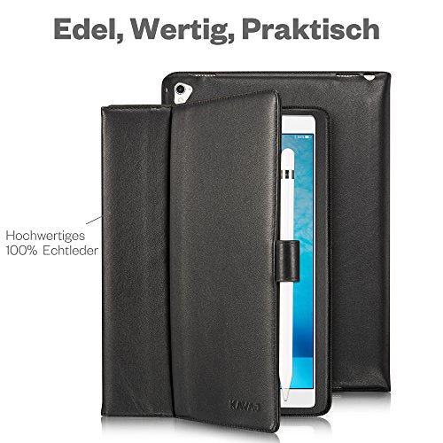KAVAJ Lederhülle London geeignet für Apple iPad 8 iPad 7 2020/2019 10.2" Hülle Cover Schwarz aus echtem Leder mit Stifthalter. Dünnes Echtleder Smart Case Schutzhülle Tasche