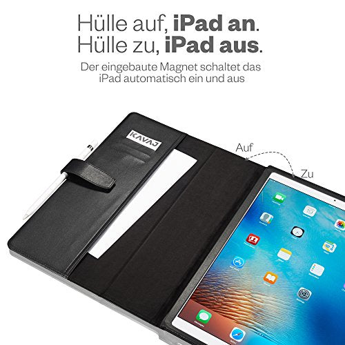 KAVAJ Lederhülle London geeignet für Apple iPad 8 iPad 7 2020/2019 10.2" Hülle Cover Schwarz aus echtem Leder mit Stifthalter. Dünnes Echtleder Smart Case Schutzhülle Tasche