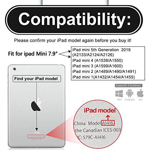 Tastatur Schutzhülle für iPad Mini 7,9 Zoll, Bluetooth Tastatur-Hülle Kompatibel mit iPad Mini 5/4/3/2/1, Ultradünn Magnetisch Abnehmbare PU-Lederhülle und Multi-Winkel-Ständer mit Pencil Halter