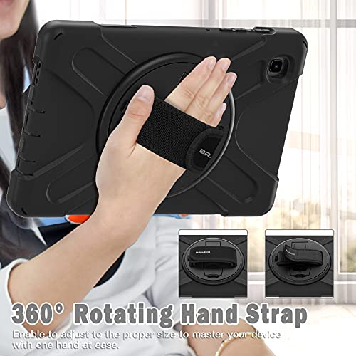 BRAECN Galaxy Tab A7 Lite Case, Heavy Duty Rugged Shockproof Case with Adjustable Hand Strap, Carrying Shoulder Strap, Rotating Kickstand for Samsung Tab A7 Lite 8.7” SM-T220 SM-T225 2021 Model-Black