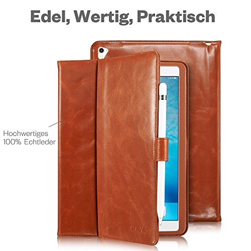 KAVAJ Lederhülle London geeignet für Apple iPad 8 iPad 7 2020/2019 10.2" Hülle Cover Cognac-Braun aus echtem Leder mit Stifthalter. Dünnes Echtleder Smart Case Schutzhülle Tasche