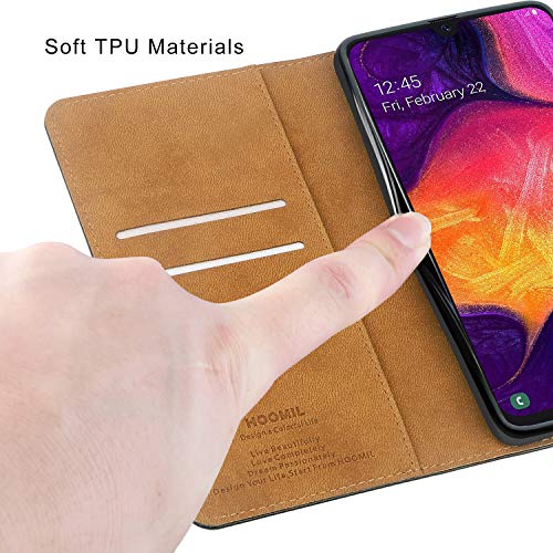 HOOMIL Handyhülle für Samsung Galaxy A50 Hülle, Samsung Galaxy A30s Hülle, Premium Leder Flip Schutzhülle für Samsung Galaxy A50/A30s Tasche, Schwarz