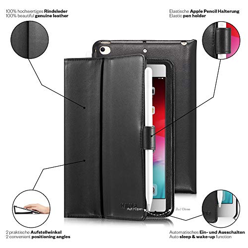 KAVAJ Lederhülle London geeignet für Apple iPad Mini 5 (2019) & 4 Hülle Echtleder Case Schwarz aus echtem Leder mit Stand und Auto Schlaf/Aufwachen Funktion. Dünnes Smart-Cover Schutzhülle