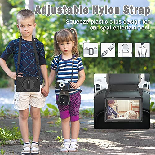 BRAECN Galaxy Tab A7 Lite Case, Heavy Duty Rugged Shockproof Case with Adjustable Hand Strap, Carrying Shoulder Strap, Rotating Kickstand for Samsung Tab A7 Lite 8.7” SM-T220 SM-T225 2021 Model-Black
