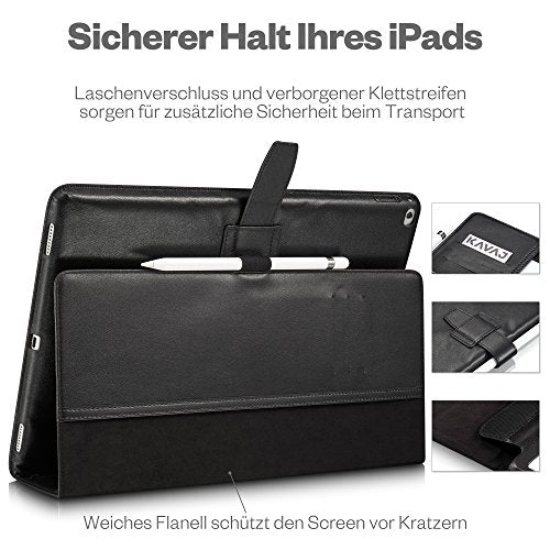 KAVAJ Lederhülle London geeignet für Apple iPad 8 iPad 7 2020/2019 10.2" Hülle Cover Schwarz aus echtem Leder mit Stifthalter. Dünnes Echtleder Smart Case Schutzhülle Tasche