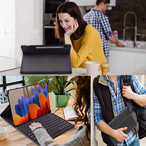 Zanfee Tastaturhülle für Samsung Tab S7+/Tab S7 Plus 12,5 Zoll, magnetisch abnehmbare Bluetooth-Tastatur mit Schutzhülle für Samsung Galaxy Tab S7 Plus 2020 (SM-T970/T975/T976), Schwarz