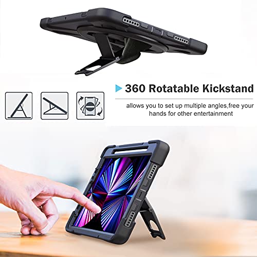 ProCase iPad Pro 11 Inch Case 2021 2020 2018, Rugged Heavy Duty Shockproof Cover with Hand Strap Shoulder Strap for iPad Pro 11" 3rd 2nd 1st Generation -Black