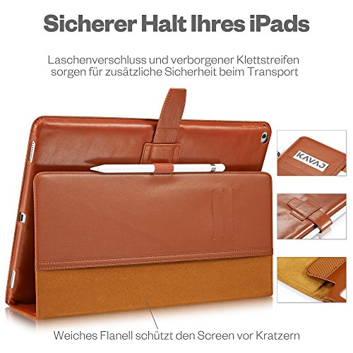 KAVAJ Lederhülle London geeignet für Apple iPad 8 iPad 7 2020/2019 10.2" Hülle Cover Cognac-Braun aus echtem Leder mit Stifthalter. Dünnes Echtleder Smart Case Schutzhülle Tasche
