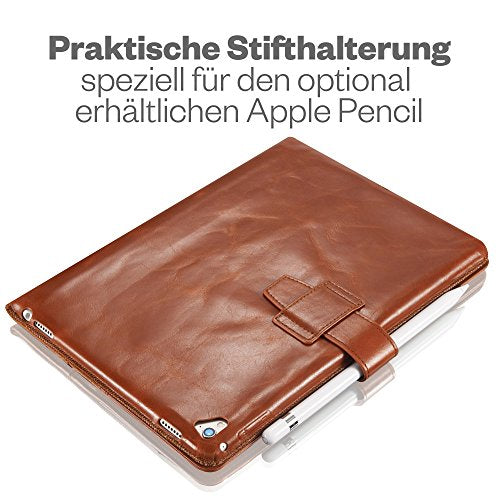 KAVAJ Lederhülle London geeignet für Apple iPad 8 iPad 7 2020/2019 10.2" Hülle Cover Cognac-Braun aus echtem Leder mit Stifthalter. Dünnes Echtleder Smart Case Schutzhülle Tasche