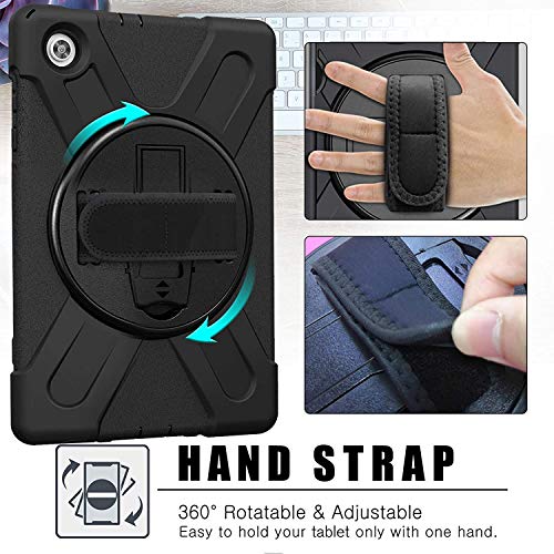 TSQQST Lenovo Tab M10 Plus Case 10.3" 2020 2nd Gen | Lenovo M10 Plus Case Kids Shockproof | Heavy Duty Rugged Case w/Stand Hand Shoulder Strap for TB-X606F/TB-X606X Tablet M10 FHD Plus Case | Black