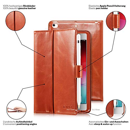 KAVAJ Lederhülle London geeignet für Apple iPad Mini 5 (2019) & 4 Hülle Echtleder Case Cognac-Braun aus echtem Leder mit Stand und Auto Schlaf/Aufwachen Funktion. Dünnes Smart-Cover Schutzhülle