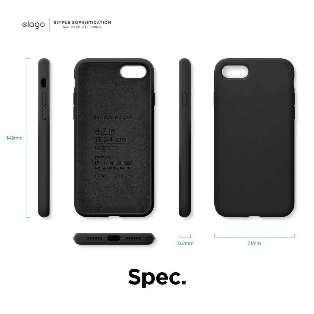elago Liquid Silicone Case Kompatibel mit iPhone SE 2020 Hülle & Kompatibel mit iPhone 8 Hülle & Kompatibel mit iPhone 7 Hülle, Rundumschutz Handyhülle, Schutzhülle mit 3-Layer Struktur (Schwarz)