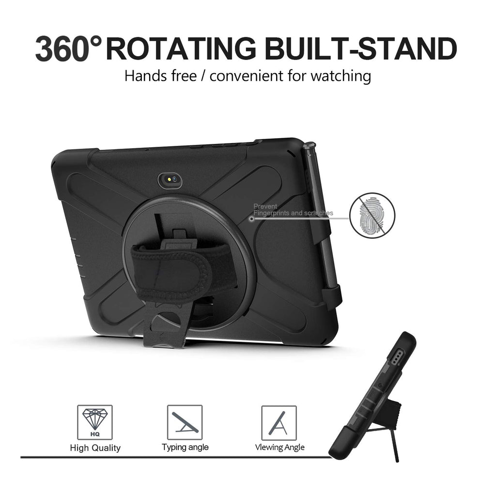 Gerutek Hülle Samsung Galaxy Tab Active Pro T545 / T540 (10,1 Zoll), Stoßfeste Robust Panzerhülle mit Drehbar Stände, Handschlaufe, Schultergurt Schutzhülle für Samsung Tab Active Pro 10.1, Schwarz