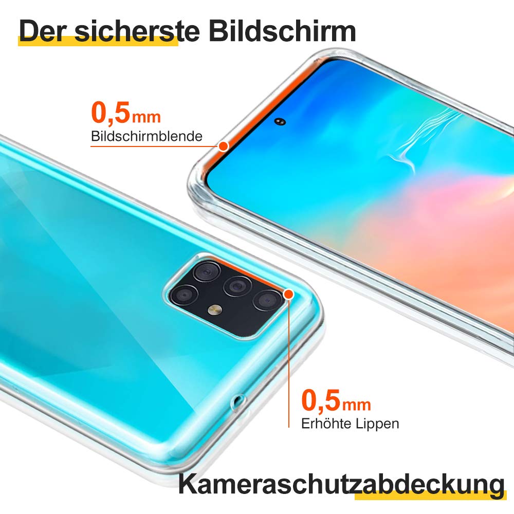 wsky Crystal Clear Hülle Kompatibel mit Samsung Galaxy A51, HD Transparent Anti-Gelb & Soft Silikon Hybrid Handyhülle, Kratzfest Durchsichtige Schutzhülle für Samsung A51