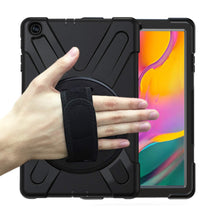Laden Sie das Bild in den Galerie-Viewer, Gerutek Hülle für Samsung Galaxy Tab A T510 / T515 (10,1 Zoll), Stoßfeste Robust Panzerhülle mit Drehbar Stände, Handschlaufe, Schultergurt Schutzhülle für Samsung Tab A 10.1 2019 T510 / T515, Schwarz