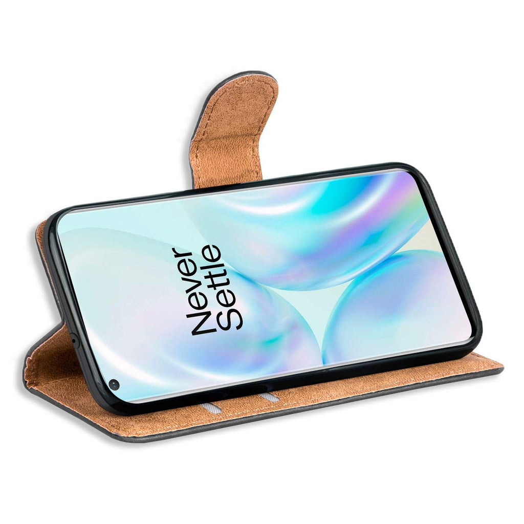 Verco OnePlus 8 Hülle, Handyhülle für OnePlus 8 Tasche PU Leder Flip Case Brieftasche, Schwarz