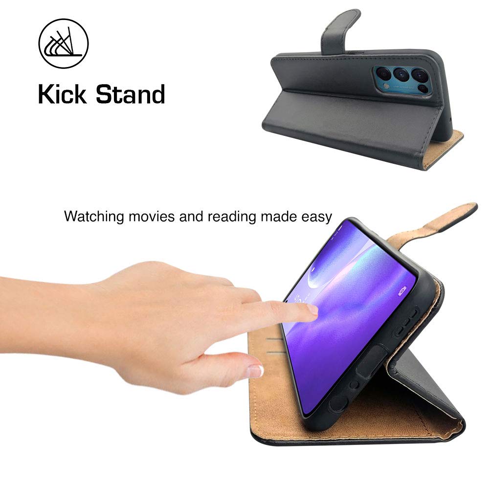 SDTEK Hülle Kompatibel mit Oppo Find X3 Lite, (Schwarz) Tasche Leder Flip Case Brieftasche Book Etui Schutzhülle Handyhülle