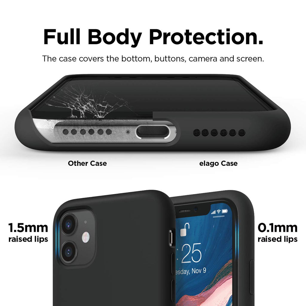 elago Liquid Silicone Case Kompatibel mit iPhone 11 Hülle (6,1"), Silikon Handyhülle, Rundumschutz : 3-Layer Schutzhülle, erhöhter Rand für Bildschirm & Kamera (Schwarz)