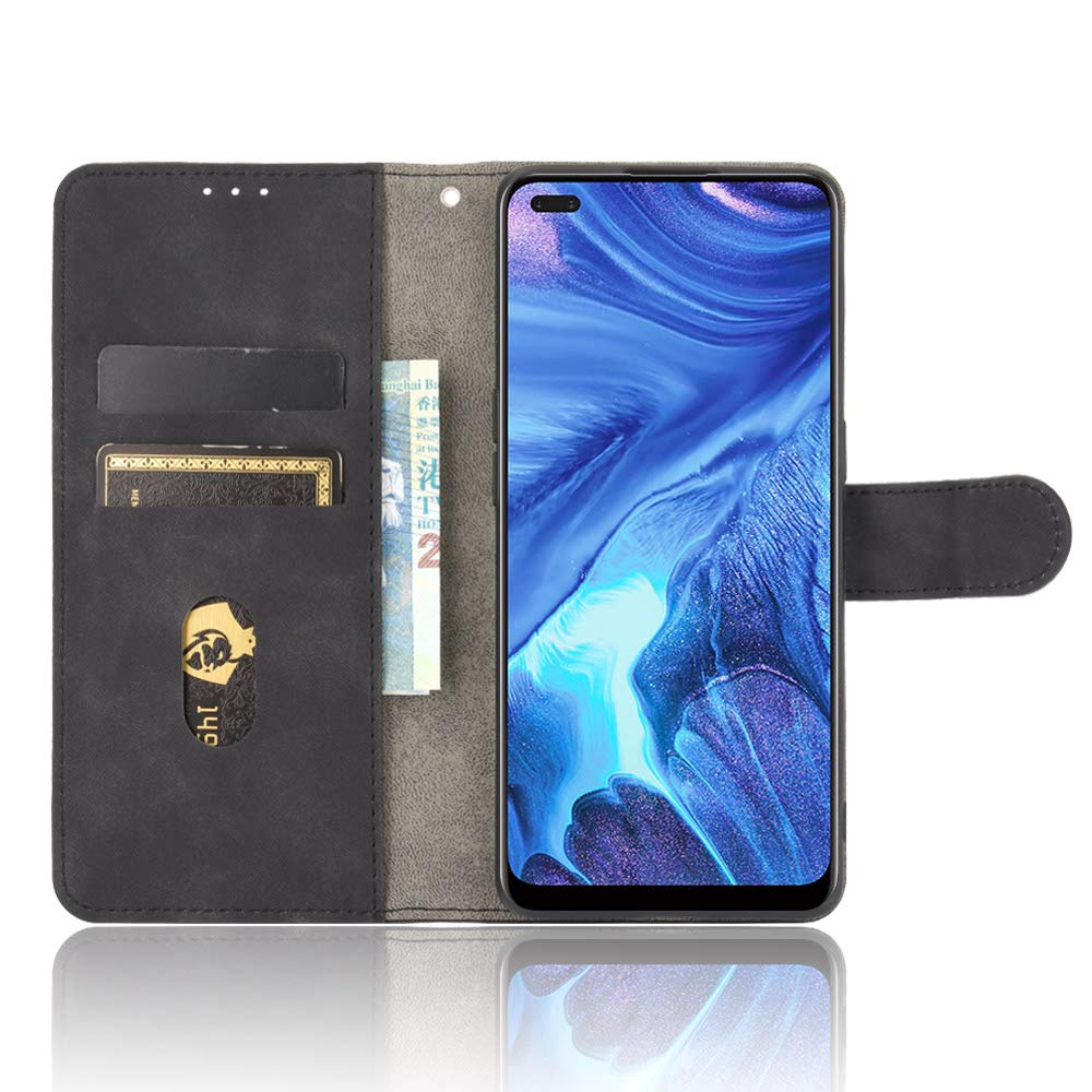 GOGME Leder Hülle für Oppo Reno 4 5G(Reno4 5G) Hülle, Premium PU/TPU Leder Folio Hülle Schutzhülle Handyhülle, Flip Case Klapphülle Lederhülle mit Standfunktion & Kartensteckplätzen, Schwarz
