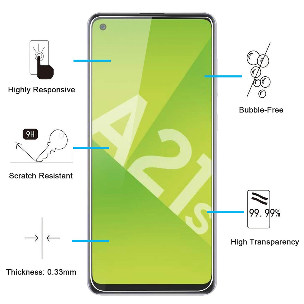NEW'C, Schutzfolie Panzerglas für Samsung Galaxy A21s, Frei von Kratzern, 9H Härte, HD Displayschutzfolie, 0.33mm Ultra-klar, Ultrabeständig