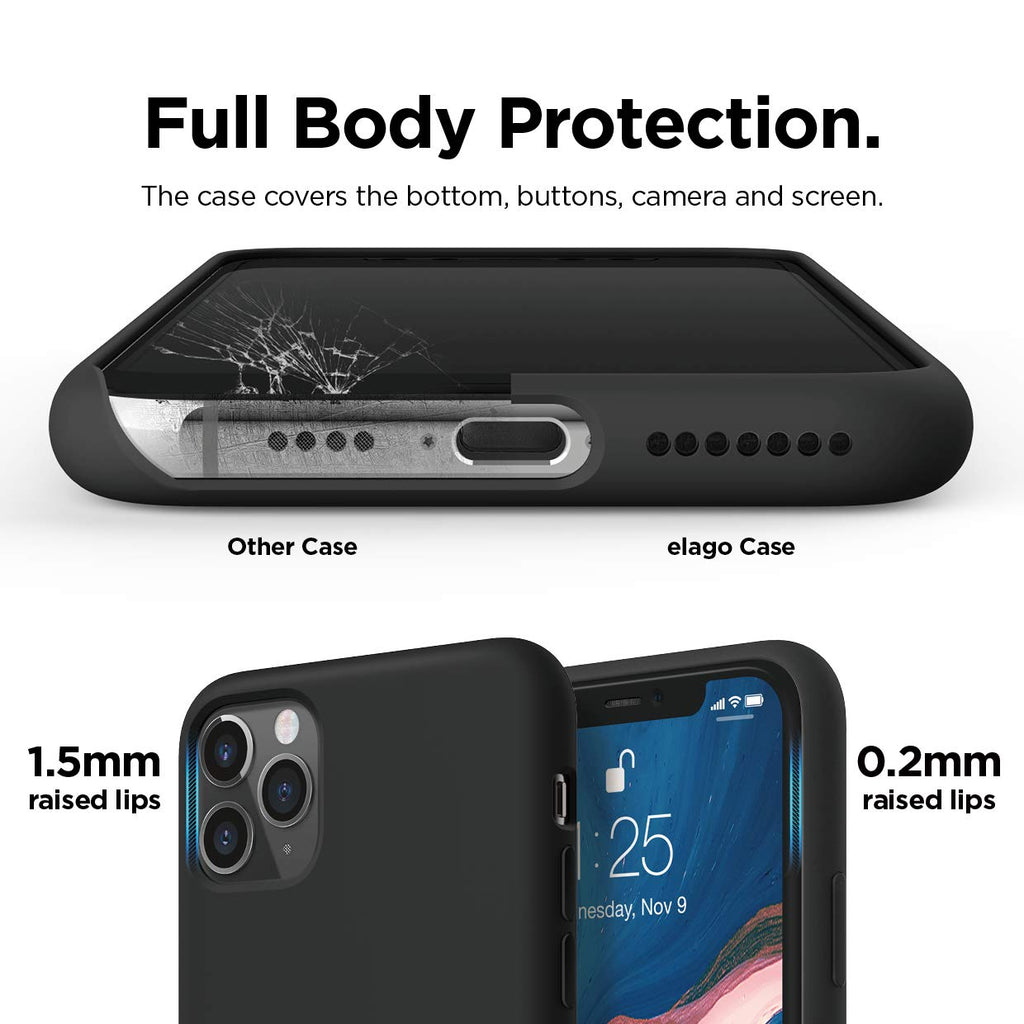 elago Liquid Silicone Case Kompatibel mit iPhone 11 Pro Max Hülle (6,5"), Silikon Handyhülle, Rundumschutz : 3-Layer Schutzhülle (Schwarz)