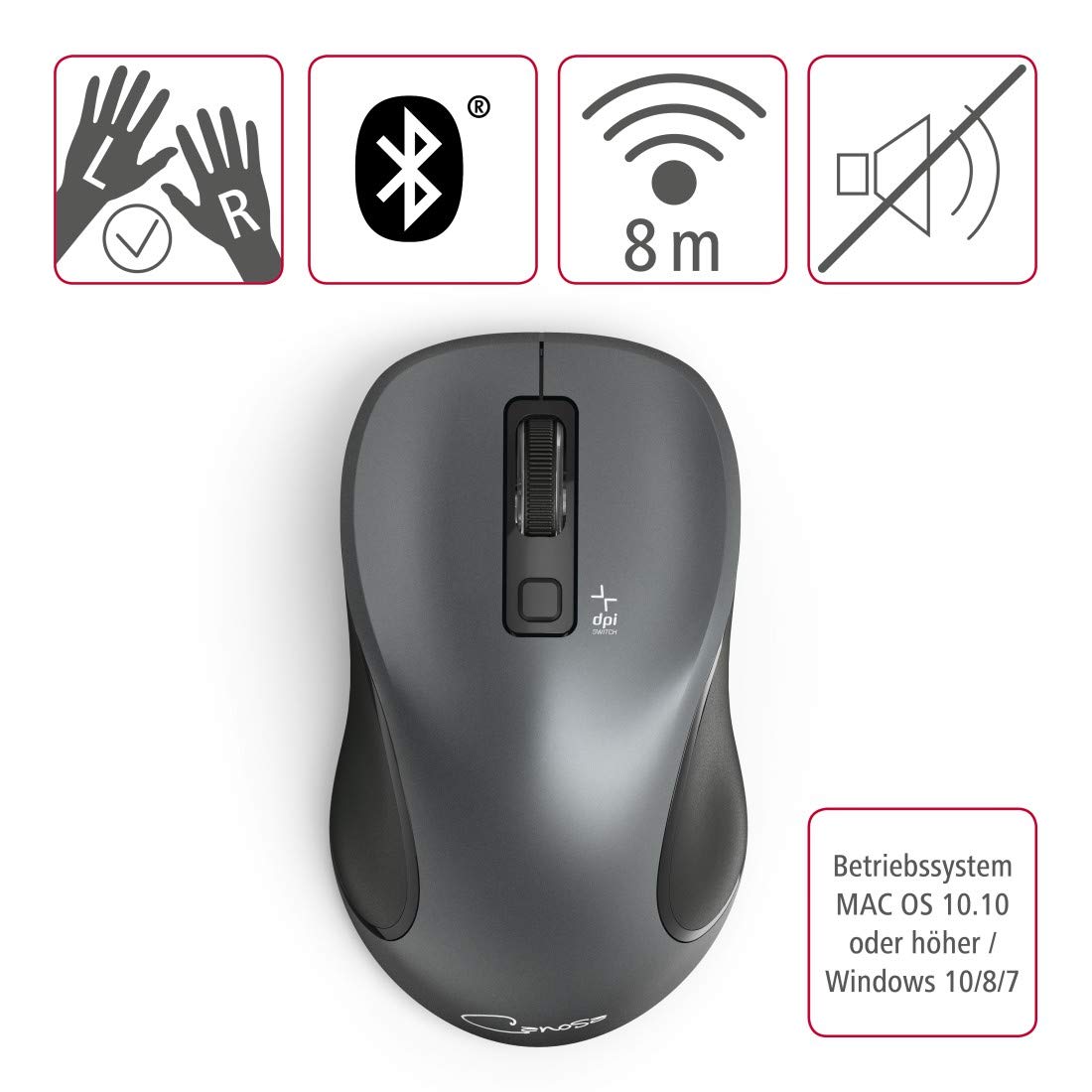 Hama Flüsterleise Bluetooth Maus, beidhändig bedienbar „Canosa“ (kabel