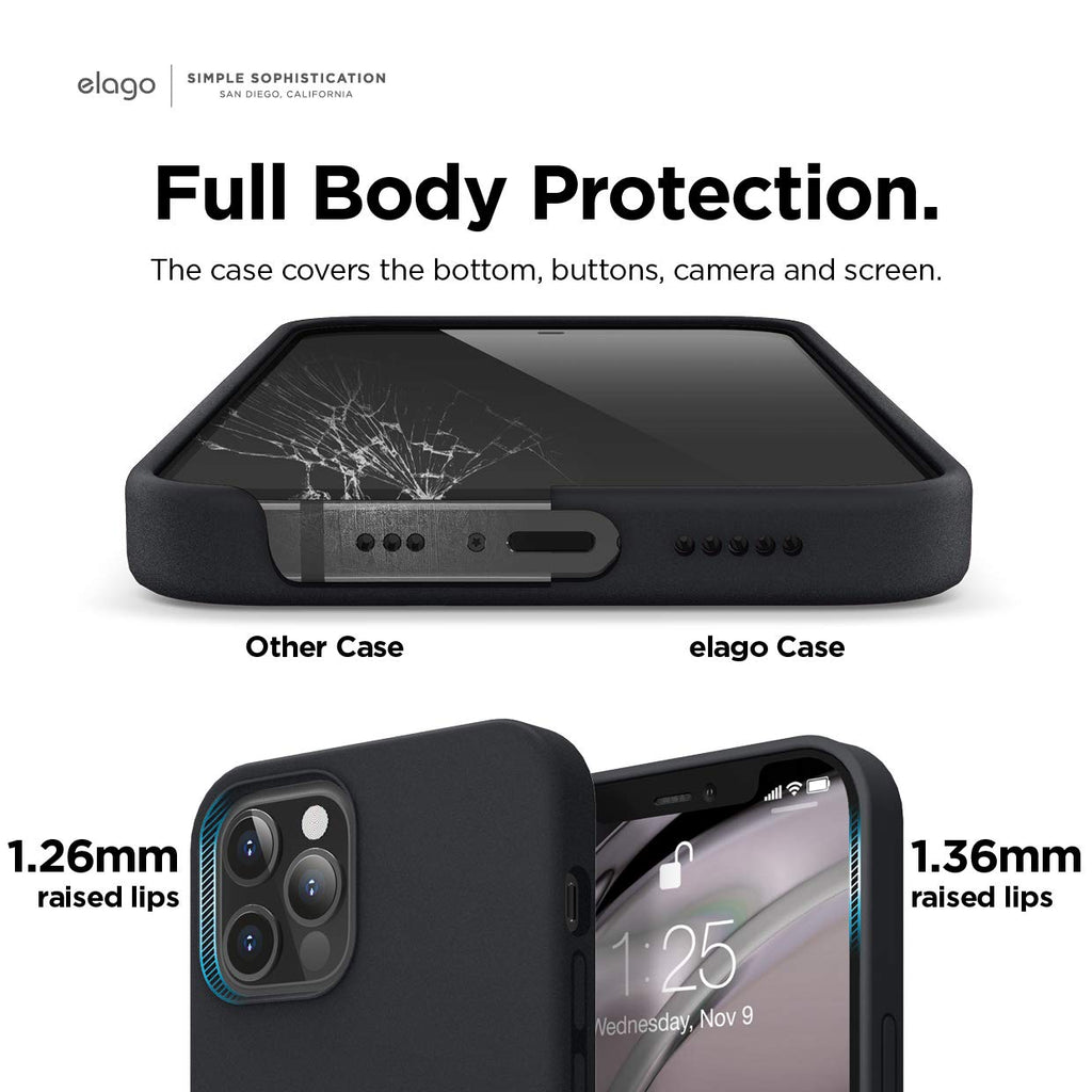 elago Liquid Silicone Case Kompatibel mit iPhone 12 Hülle & Kompatibel mit iPhone 12 Pro Hülle (6,1"), Hochwertiges Silikon, Rundumschutz Handyhülle : 3-Layer Struktur Schutzhülle (Schwarz)