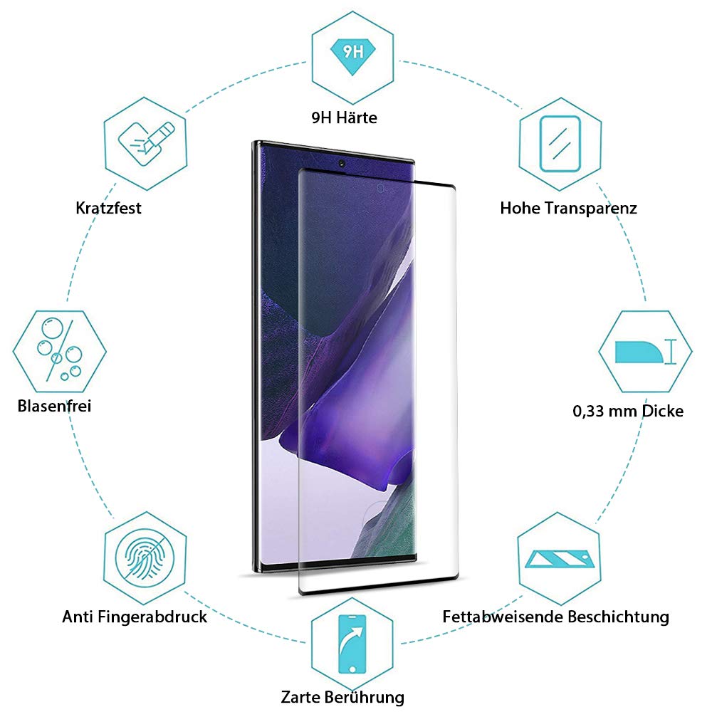 Carantee Panzerglas Schutzfolie für Samsung Galaxy Note 20 Ultra, 3D Vollständige Abdeckung 9H Panzerglasfolie, Anti-Bläschen, Kratzfeste HD Displayschutzfolie für Samsung Note 20 Ultra