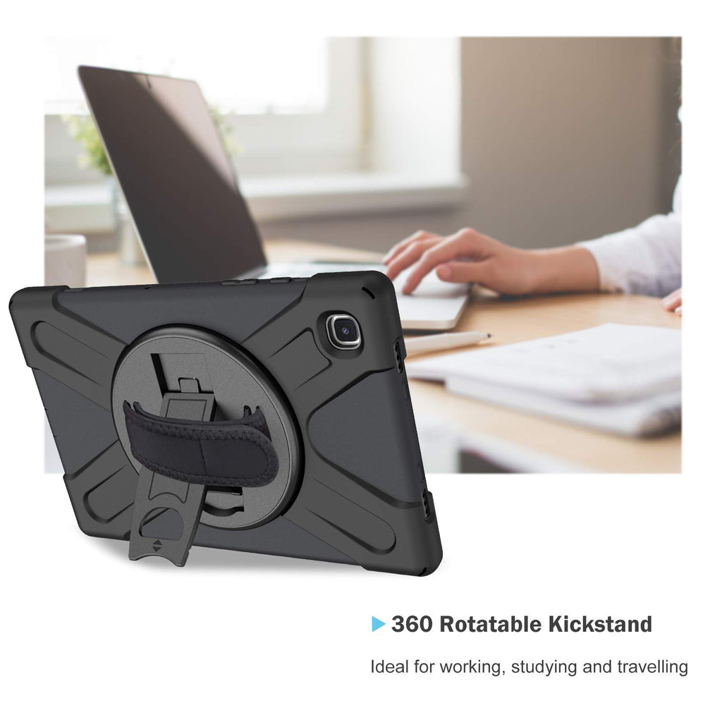ProCase Hart Hülle für Galaxy Tab A7 10.4” 2020(SM-T500 T505 T507), Stoßfest Schutzhülle mit verstellbar Handschlaufe, Robust Heavy Duty Hybrid –Schwarz