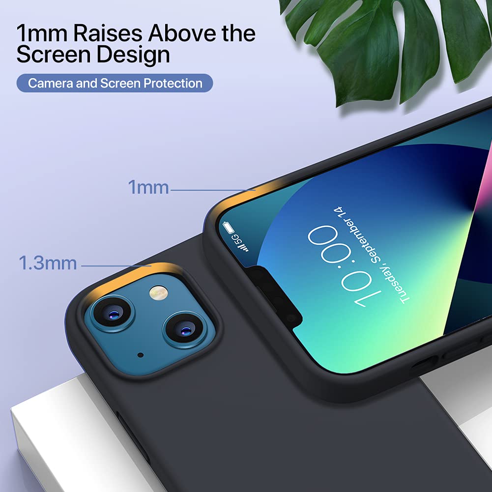 Miracase Flüssige Silikon Hülle kompatibel mit iPhone 13, 3 Schichte Silicone Handyhülle, Stoßfeste Schutzhülle Rundumschutz Cover Kratzfest Case, Unterstützt Kabelloses Laden, Schwarz