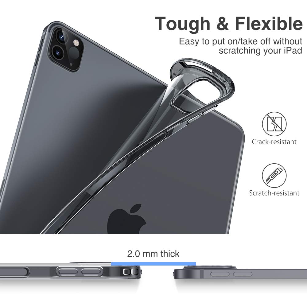ESR Hülle kompatibel mit iPad Pro 12,9” 2020, Klare TPU Rückseitenabdeckung, Unterstützt kabelloses Laden für Apple Pencil, Dünne Rebound Soft Hülle, Klar Schwarz