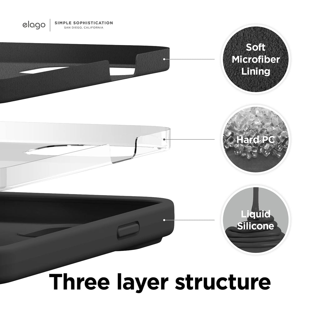 elago Liquid Silicone Case Kompatibel mit iPhone 13 Pro Max Hülle (6,7"), Hochwertiges Silikon, Rundumschutz Handyhülle : 3-Layer Struktur Schutzhülle, Kratzfestes Weiches Mikrofaserfutter (Schwarz)