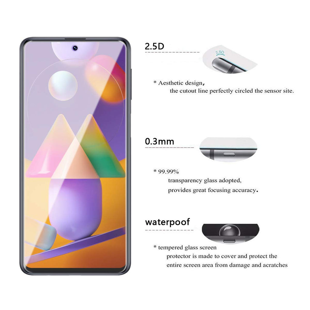ELYCO Panzerglas Schutzfolie für Samsung Galaxy M31S, 9H Härte Gehärtetes Glas Panzerglasfolie Bläschenfrei Anti-Öl/Anti-Kratzer/Anti-Fall HD Displayschutzfolie für Samsung Galaxy M31S
