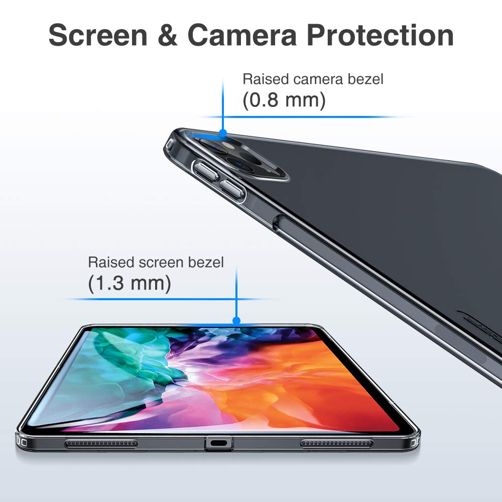ESR Hülle kompatibel mit iPad Pro 12,9” 2020, Klare TPU Rückseitenabdeckung, Unterstützt kabelloses Laden für Apple Pencil, Dünne Rebound Soft Hülle, Klar Schwarz