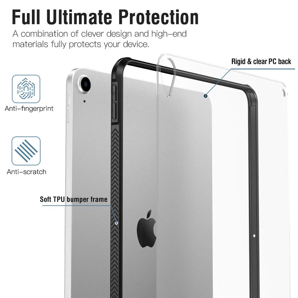 Dadanism Transparent Hülle Kompatibel mit iPad 10,9" 2020 iPad Air 4. Generation, Schlank Stoßfest Schutzhülle mit Weich Rundum schützend TPU Kante für iPad Air 4 Generation, Schwarz