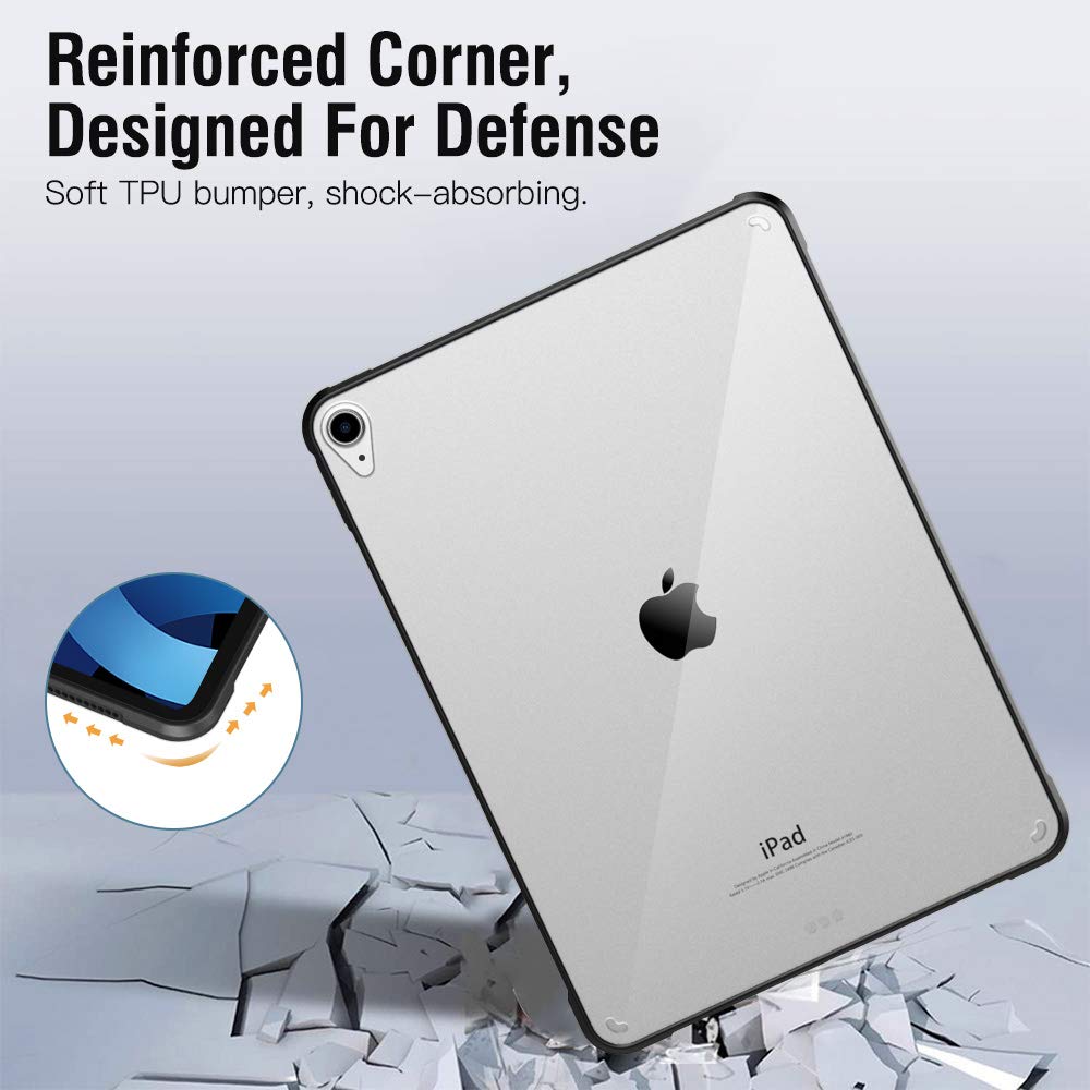 Dadanism Transparent Hülle Kompatibel mit iPad 10,9" 2020 iPad Air 4. Generation, Schlank Stoßfest Schutzhülle mit Weich Rundum schützend TPU Kante für iPad Air 4 Generation, Schwarz